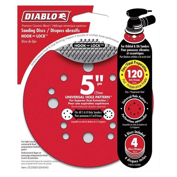 Diablo 5 in. Ceramic Blend Hook and Lock Sanding Disc 120 Grit Medium 4 pk DCD050120H04G